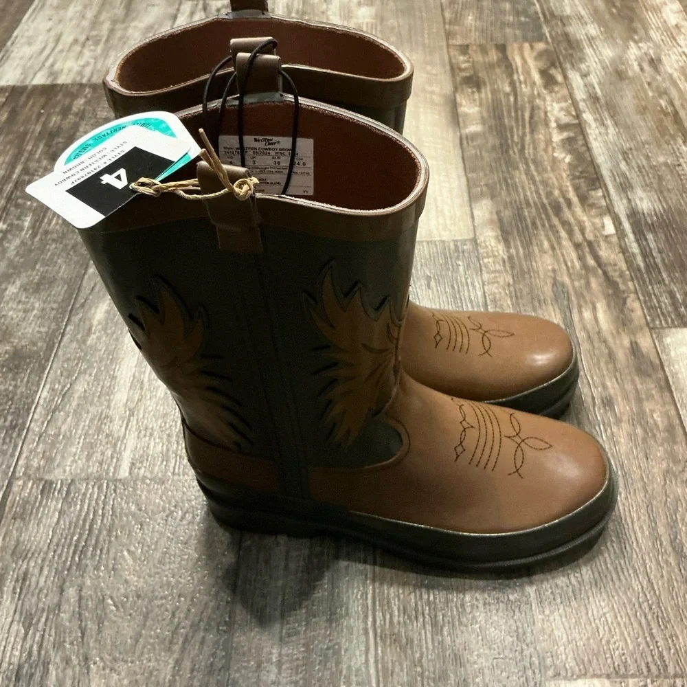 Kids Brown and Black Western Rain Boot Size 4